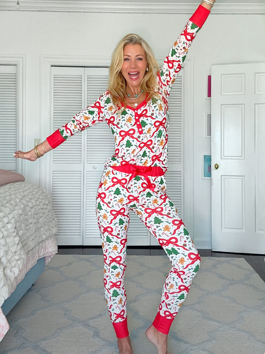 Jolly Gingerbread Bow Pajama Set